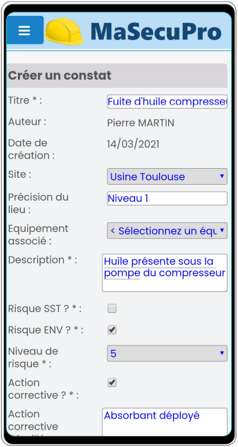 Signalisation d'un constat sur le site www.masecupro-pp.com