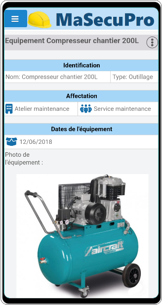 Détail d'un équipement dans MaSecuPro-pp